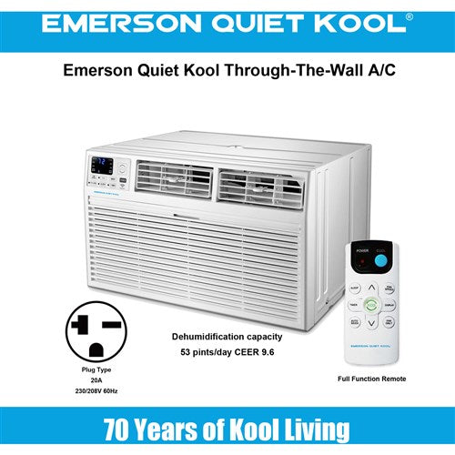 Emerson Quiet - 10000 BTU TTW Heat/Cool Air Conditioner with Wifi Controls, 230V | EATE10RSD2T Emerson Quiet - 10000 BTU TTW Heat/Cool Air Conditioner with Wifi Controls, 230V | EATE10RSD2T