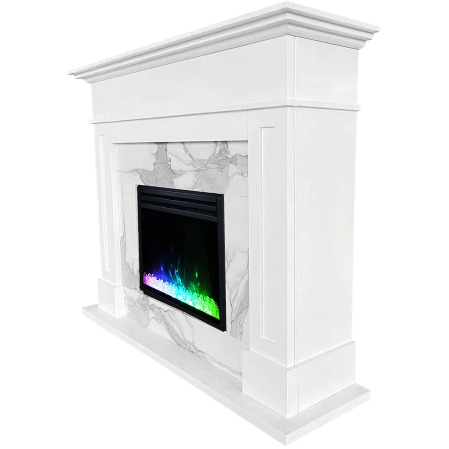 Cambridge - 53.x17.7"x13.4" Sofia Fireplace Mantel with Marble and Crystal Insert - Electric Mantel Fireplaces - CAM5617-1WHTCRS Cambridge - 53.x17.7"x13.4" Sofia Fireplace Mantel with Marble and Crystal Insert - Electric Mantel Fireplaces - CAM5617-1WHTCRS