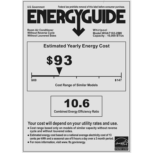 Whirlpool - 10,000 BTU Through the Wall AC, Electronic Controls, 230/208V | WHAT102-2BW Whirlpool - 10,000 BTU Through the Wall AC, Electronic Controls, 230/208V | WHAT102-2BW