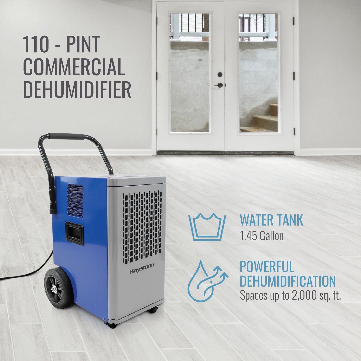Keystone - 110 Pint Commercial Dehumidifier w/ Pump, 115V, R32 - KSTAD110PD Keystone - 110 Pint Commercial Dehumidifier w/ Pump, 115V, R32 - KSTAD110PD