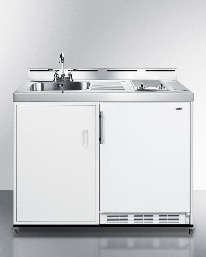 Summit - 48" Wide Mobile All-In-One Kitchenette, No Plumbing Needed - Glass Burner Summit - 48" Wide Mobile All-In-One Kitchenette, No Plumbing Needed - Glass Burner