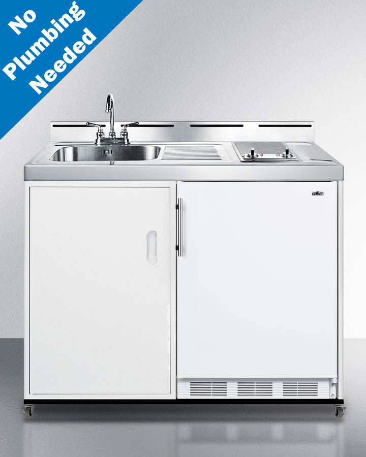 Summit - 48" Wide Mobile All-In-One Kitchenette, No Plumbing Needed - Glass Burner Summit - 48" Wide Mobile All-In-One Kitchenette, No Plumbing Needed - Glass Burner