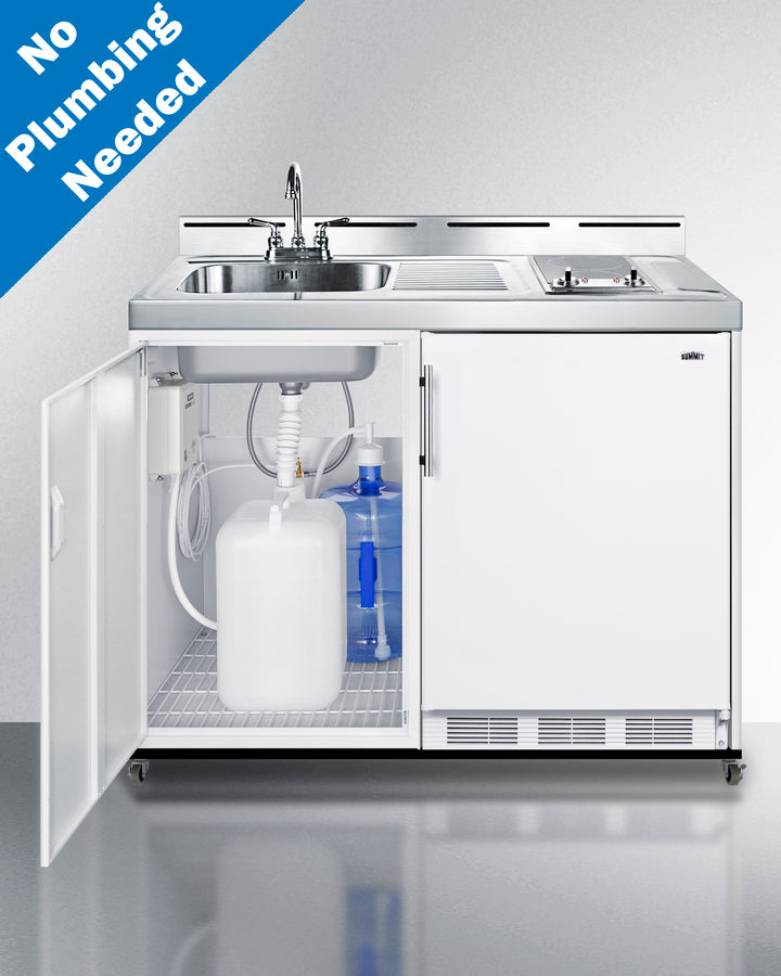 Summit - 48" Wide Mobile All-In-One Kitchenette, No Plumbing Needed - Glass Burner Summit - 48" Wide Mobile All-In-One Kitchenette, No Plumbing Needed - Glass Burner