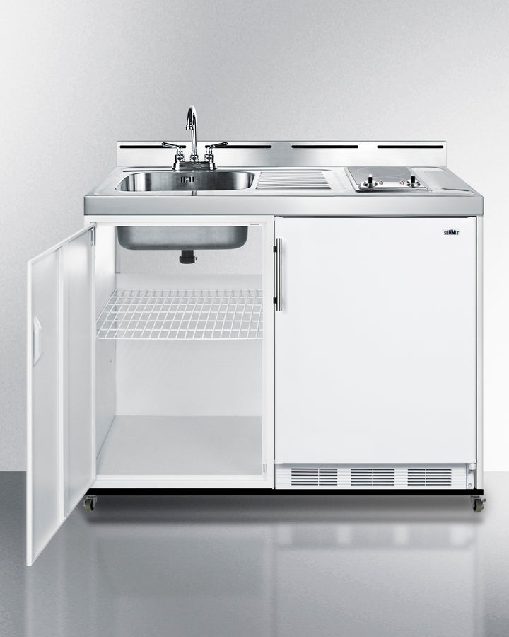 Summit - 48" Wide Mobile All-In-One Kitchenette, No Plumbing Needed - Glass Burner Summit - 48" Wide Mobile All-In-One Kitchenette, No Plumbing Needed - Glass Burner