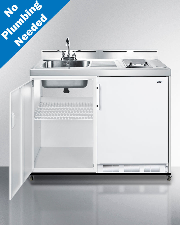 Summit - 48" Wide Mobile All-In-One Kitchenette, No Plumbing Needed - Glass Burner Summit - 48" Wide Mobile All-In-One Kitchenette, No Plumbing Needed - Glass Burner
