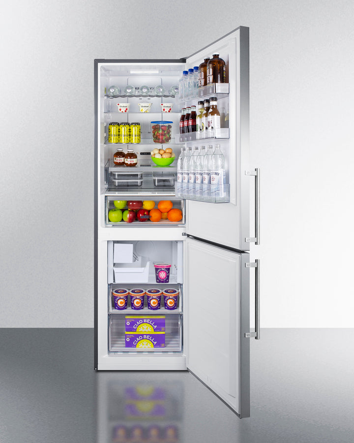 Summit - European counter depth bottom freezer refrigerator with stainless steel doors, platinum cabinet, factory installed icemaker, and digital controls for each section - FFBF249SS2IM Summit - European counter depth bottom freezer refrigerator with stainless steel doors, platinum cabinet, factory installed icemaker, and digital controls for each section - FFBF249SS2IM