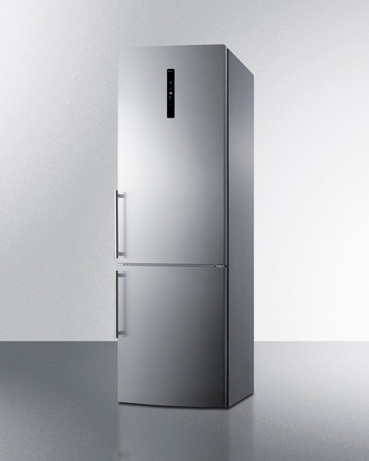 Summit - European counter depth bottom freezer refrigerator with stainless steel doors, platinum cabinet, factory installed icemaker, and digital controls for each section - FFBF249SS2IM