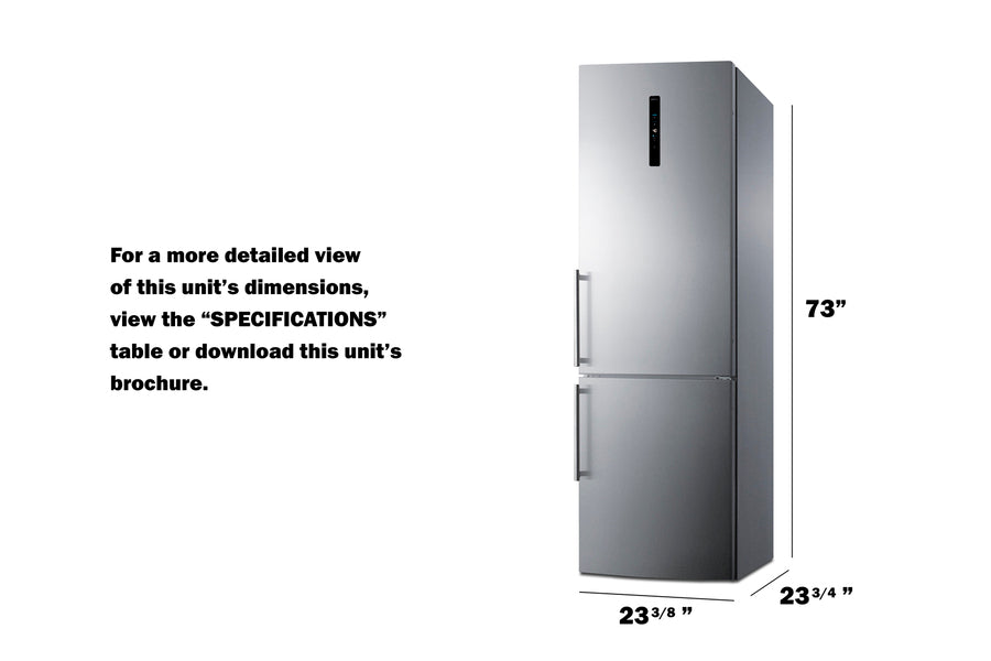 Summit - European counter depth bottom freezer refrigerator with stainless steel doors, platinum cabinet, factory installed icemaker, and digital controls for each section - FFBF249SS2IM Summit - European counter depth bottom freezer refrigerator with stainless steel doors, platinum cabinet, factory installed icemaker, and digital controls for each section - FFBF249SS2IM