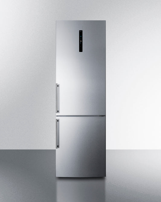 Summit - European counter depth bottom freezer refrigerator with stainless steel doors, platinum cabinet, factory installed icemaker, and digital controls for each section - FFBF249SS2IM