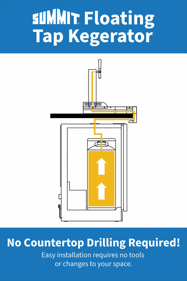 Summit - ADA height built-in undercounter Floating Tap Kegerator, requires no countertop drilling - SBC7BRSFLTWCFADA Summit - ADA height built-in undercounter Floating Tap Kegerator, requires no countertop drilling - SBC7BRSFLTWCFADA