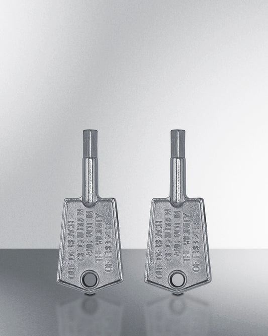 Summit - Set of two keys compatible with various Summit and Accucold refrigeration units, including model numbers beginning FF511L, FF521BL, FFAE23L, FFAR23L, MB13GLSS, MB13GLSSLHD, MB27GLSS, MB27GLSS, MC2, SCR450L, and SCR500BL - KEY6