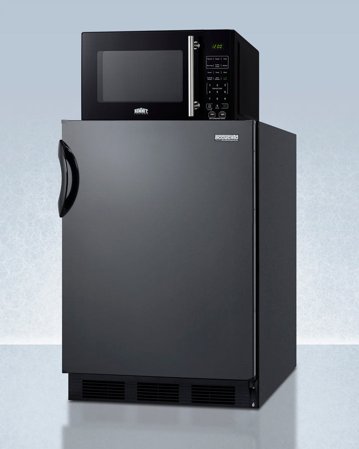 Summit - Counter height refrigerator-freezer and compact microwave in black with allocator and USB ports for 1-plug operation; ships in three boxes on one pallet - MRF66BKA Summit - Counter height refrigerator-freezer and compact microwave in black with allocator and USB ports for 1-plug operation; ships in three boxes on one pallet - MRF66BKA