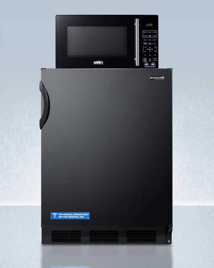 Summit - Counter height refrigerator-freezer and compact microwave in black with allocator and USB ports for 1-plug operation; ships in three boxes on one pallet - MRF66BKA Summit - Counter height refrigerator-freezer and compact microwave in black with allocator and USB ports for 1-plug operation; ships in three boxes on one pallet - MRF66BKA