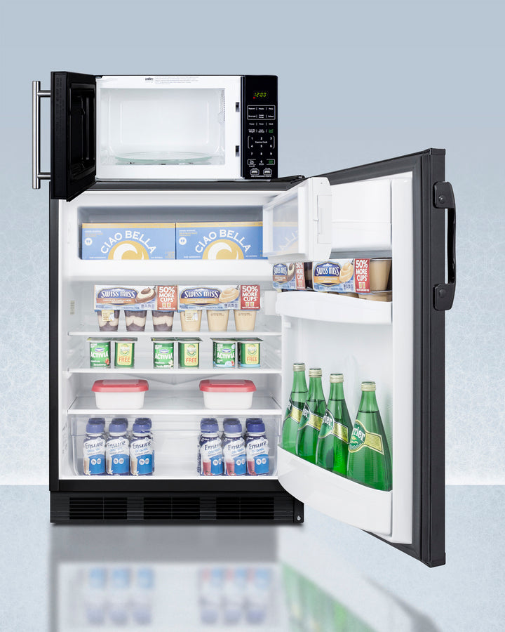 Summit - Counter height refrigerator-freezer and compact microwave in black with allocator and USB ports for 1-plug operation; ships in three boxes on one pallet - MRF66BKA Summit - Counter height refrigerator-freezer and compact microwave in black with allocator and USB ports for 1-plug operation; ships in three boxes on one pallet - MRF66BKA