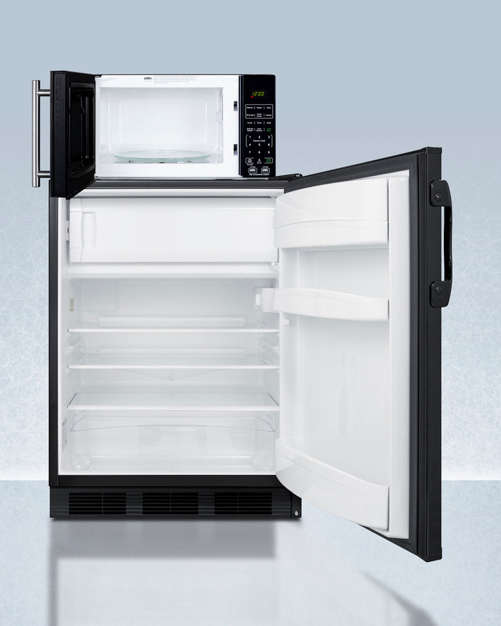 Summit - Counter height refrigerator-freezer and compact microwave in black with allocator and USB ports for 1-plug operation; ships in three boxes on one pallet - MRF66BKA Summit - Counter height refrigerator-freezer and compact microwave in black with allocator and USB ports for 1-plug operation; ships in three boxes on one pallet - MRF66BKA