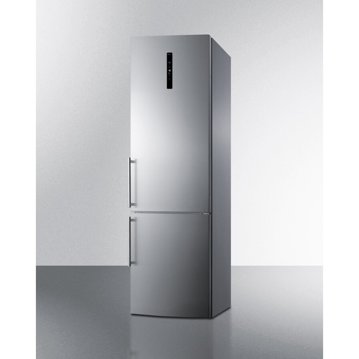 Summit - European counter depth bottom freezer refrigerator with icemaker, stainless steel doors, platinum cabinet, and digital controls for each section - FFBF181ES2IM Summit - European counter depth bottom freezer refrigerator with icemaker, stainless steel doors, platinum cabinet, and digital controls for each section - FFBF181ES2IM