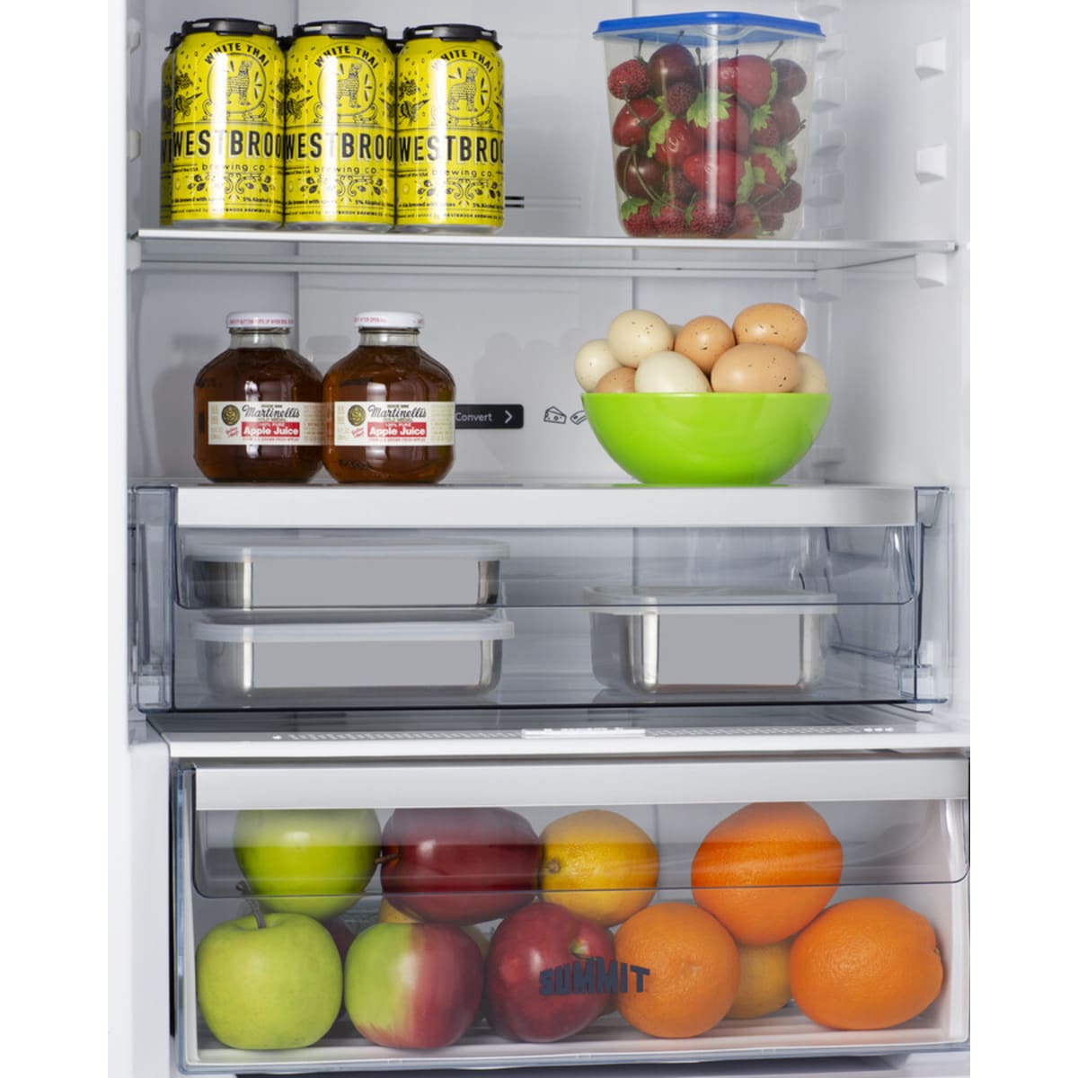 Summit - European counter depth bottom freezer refrigerator with icemaker, stainless steel doors, platinum cabinet, and digital controls for each section - FFBF181ES2IM Summit - European counter depth bottom freezer refrigerator with icemaker, stainless steel doors, platinum cabinet, and digital controls for each section - FFBF181ES2IM