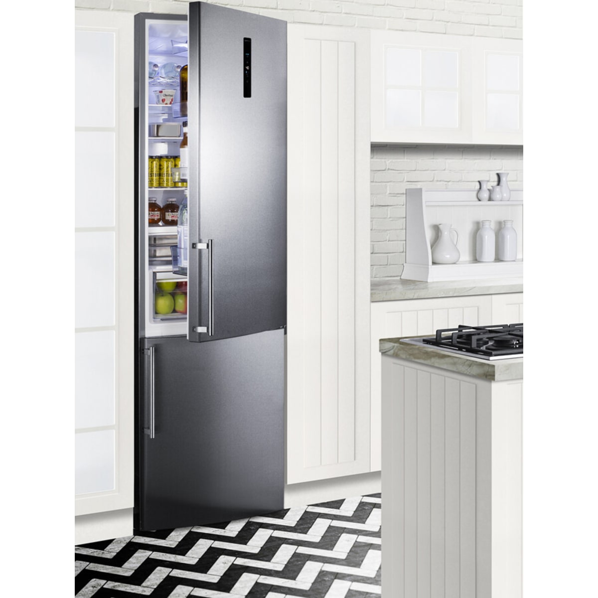 Summit - European counter depth bottom freezer refrigerator with icemaker, stainless steel doors, platinum cabinet, and digital controls for each section - FFBF181ES2IM Summit - European counter depth bottom freezer refrigerator with icemaker, stainless steel doors, platinum cabinet, and digital controls for each section - FFBF181ES2IM