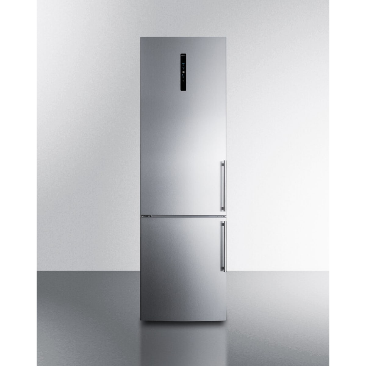 Summit - European counter depth bottom freezer refrigerator with icemaker, stainless steel doors, platinum cabinet, and digital controls for each section - FFBF181ES2IM Summit - European counter depth bottom freezer refrigerator with icemaker, stainless steel doors, platinum cabinet, and digital controls for each section - FFBF181ES2IM