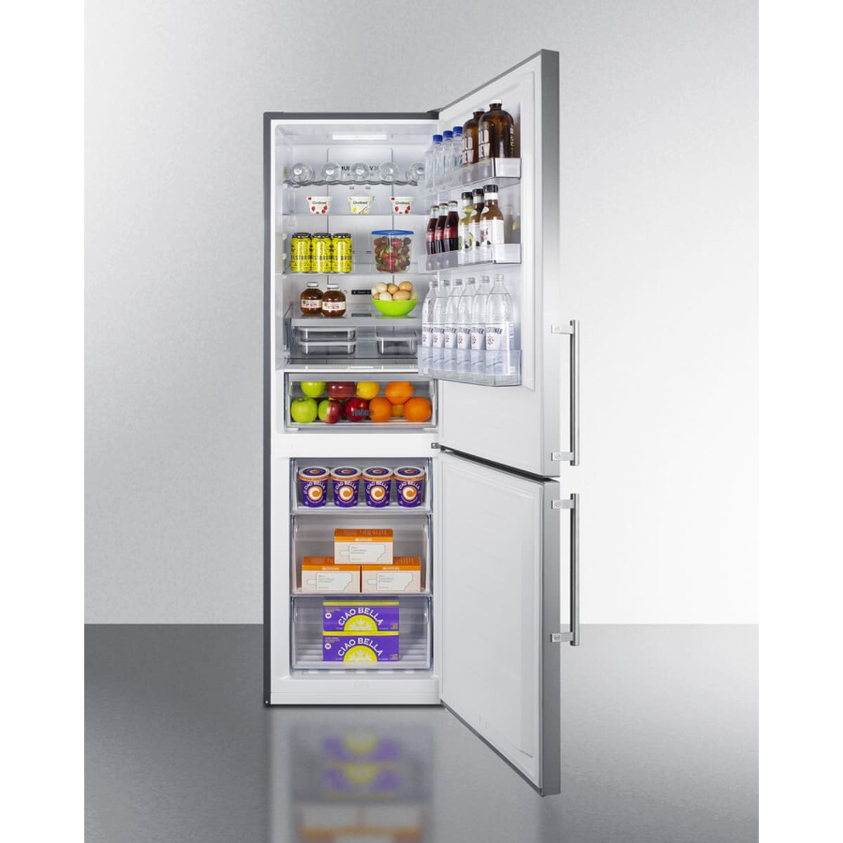 Summit - ENERGY STAR certified European counter depth bottom freezer refrigerator with stainless steel doors, platinum cabinet, and digital controls for each section - FFBF249SS2 Summit - ENERGY STAR certified European counter depth bottom freezer refrigerator with stainless steel doors, platinum cabinet, and digital controls for each section - FFBF249SS2