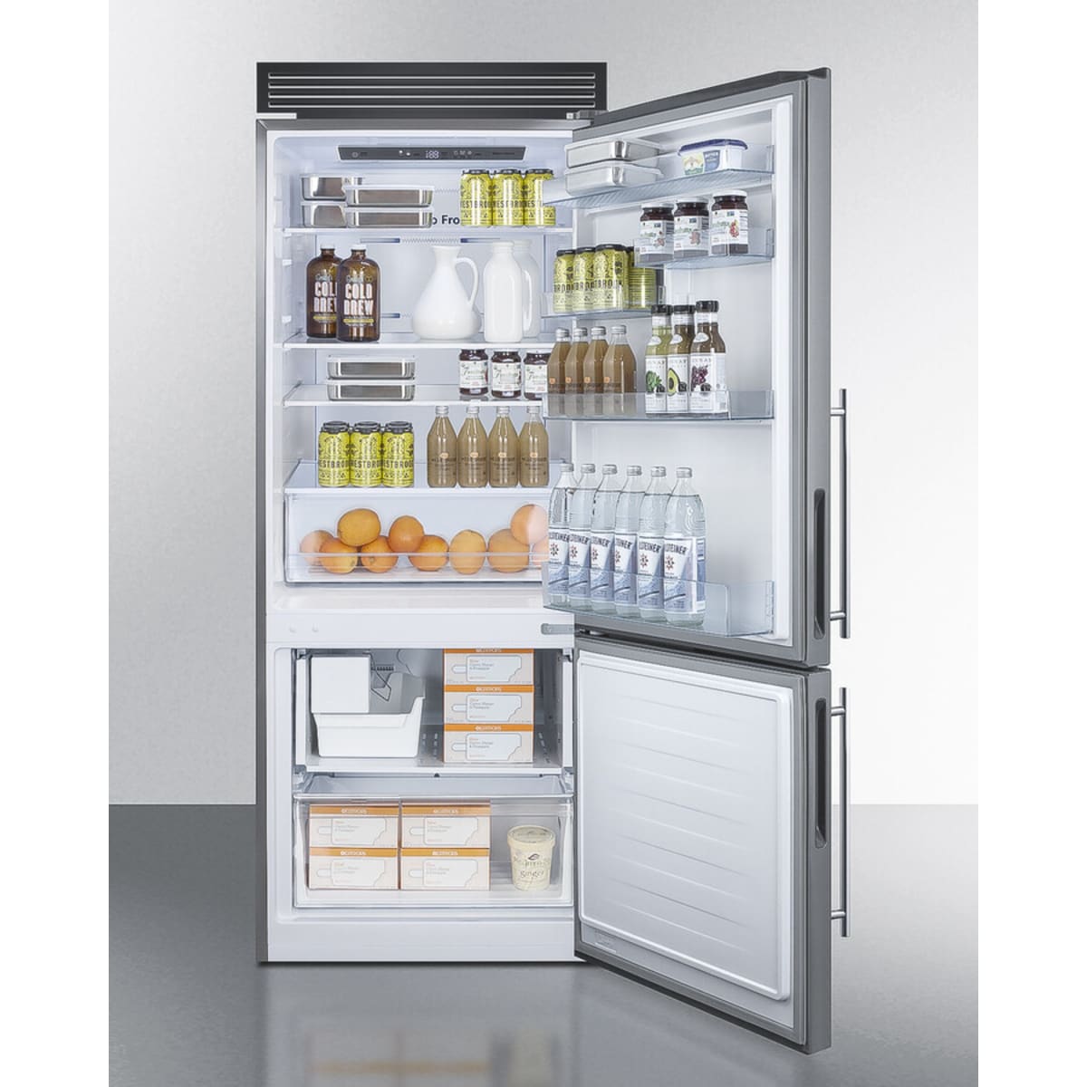 Summit - Frost-free bottom freezer refrigerator with factory-installed icemaker, handles, and grill to raise height to 72" - FFBF279SSXIMH72 Summit - Frost-free bottom freezer refrigerator with factory-installed icemaker, handles, and grill to raise height to 72" - FFBF279SSXIMH72