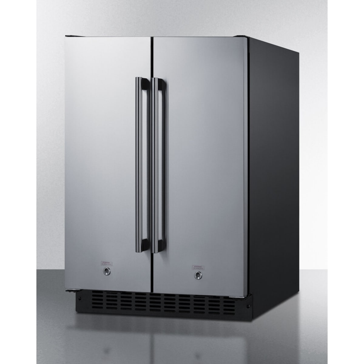 Summit - 24" wide undercounter frost-free side-by-side refrigerator-freezer in stainless steel with locks, stainless steel handles, and digital controls - FFRF24SS Summit - 24" wide undercounter frost-free side-by-side refrigerator-freezer in stainless steel with locks, stainless steel handles, and digital controls - FFRF24SS