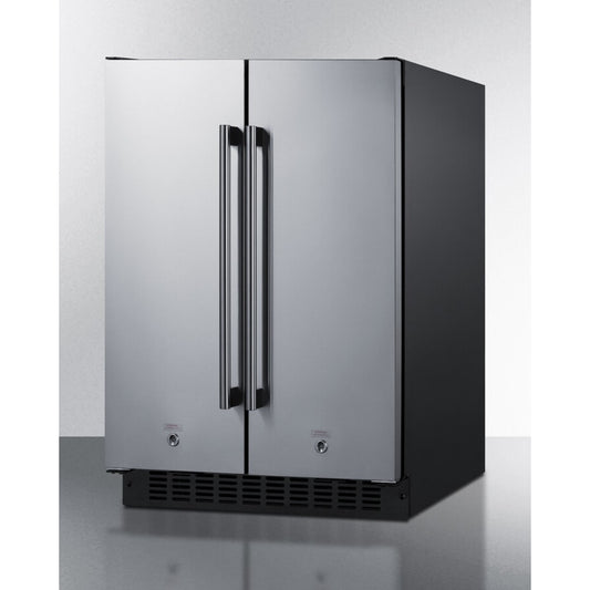 Summit - 24" wide undercounter frost-free side-by-side refrigerator-freezer in stainless steel with locks, stainless steel handles, and digital controls - FFRF24SS