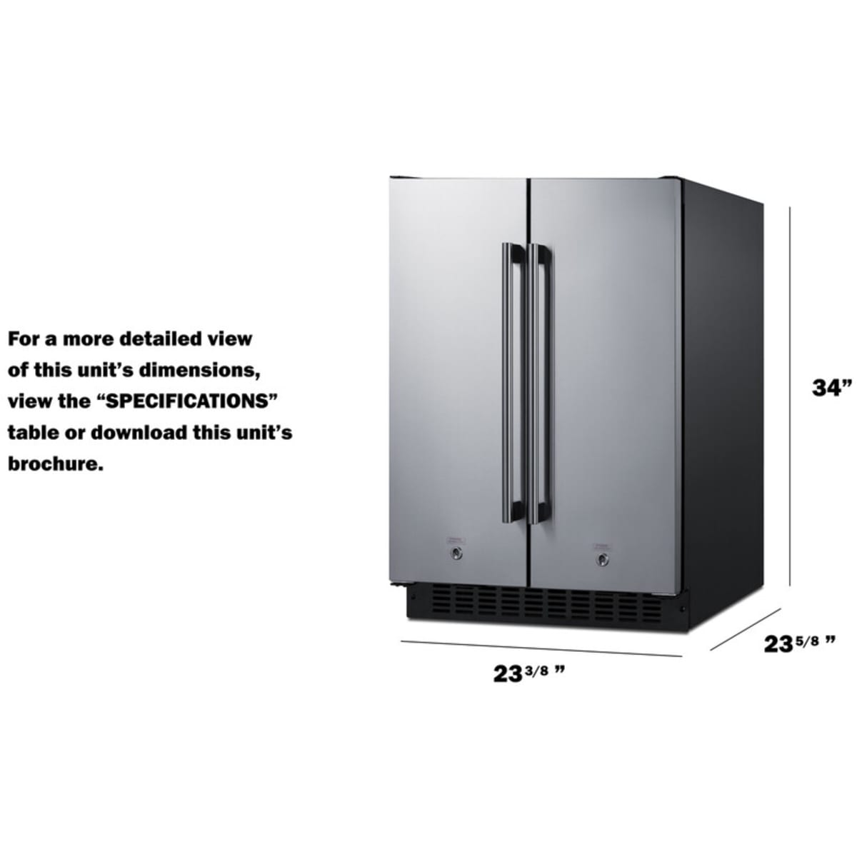 Summit - 24" wide undercounter frost-free side-by-side refrigerator-freezer in stainless steel with locks, stainless steel handles, and digital controls - FFRF24SS Summit - 24" wide undercounter frost-free side-by-side refrigerator-freezer in stainless steel with locks, stainless steel handles, and digital controls - FFRF24SS