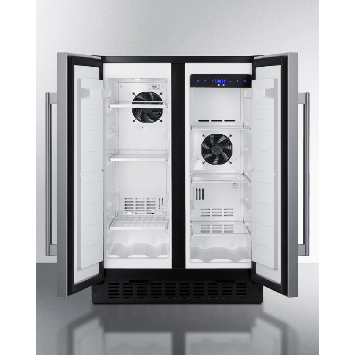 Summit - 24" wide undercounter frost-free side-by-side refrigerator-freezer in stainless steel with locks, stainless steel handles, and digital controls - FFRF24SS Summit - 24" wide undercounter frost-free side-by-side refrigerator-freezer in stainless steel with locks, stainless steel handles, and digital controls - FFRF24SS