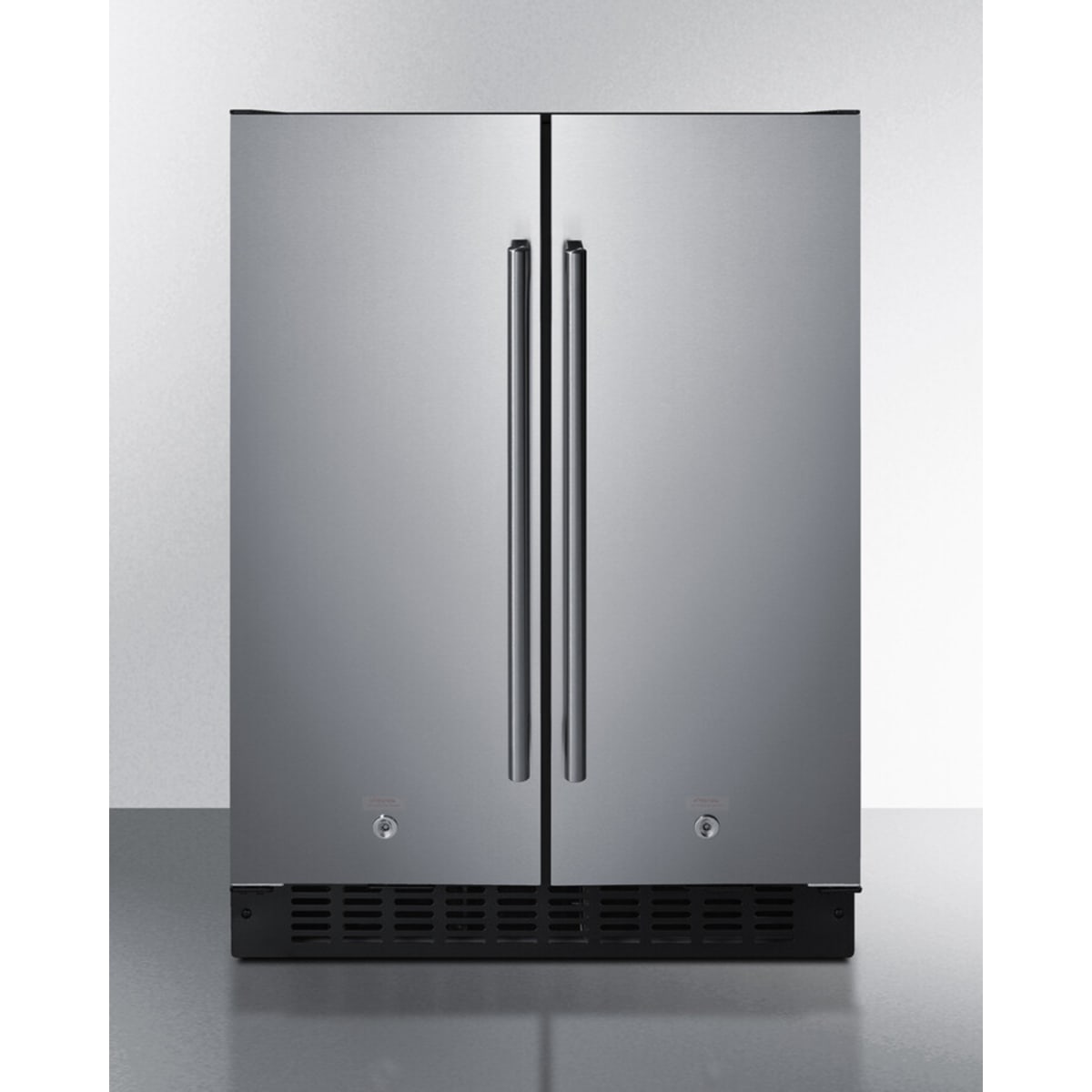 Summit - 24" wide undercounter frost-free side-by-side refrigerator-freezer in stainless steel with locks, stainless steel handles, and digital controls - FFRF24SS Summit - 24" wide undercounter frost-free side-by-side refrigerator-freezer in stainless steel with locks, stainless steel handles, and digital controls - FFRF24SS