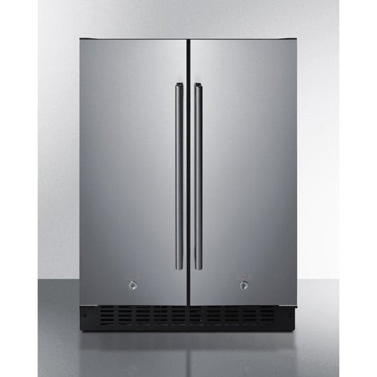 Summit - 24" wide undercounter frost-free side-by-side refrigerator-freezer in stainless steel with locks, stainless steel handles, and digital controls - FFRF24SS