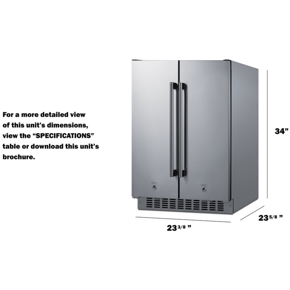 Summit - 24" wide undercounter frost-free side-by-side refrigerator-freezer in stainless steel with locks, stainless steel handles, and digital controls - FFRF24SSCSS Summit - 24" wide undercounter frost-free side-by-side refrigerator-freezer in stainless steel with locks, stainless steel handles, and digital controls - FFRF24SSCSS