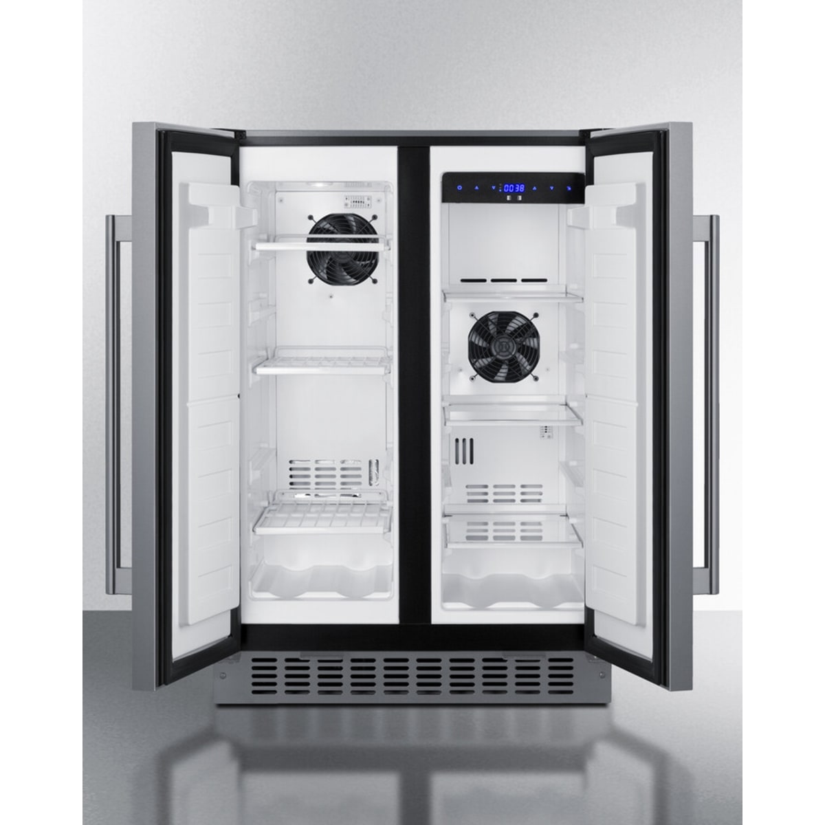 Summit - 24" wide undercounter frost-free side-by-side refrigerator-freezer in stainless steel with locks, stainless steel handles, and digital controls - FFRF24SSCSS Summit - 24" wide undercounter frost-free side-by-side refrigerator-freezer in stainless steel with locks, stainless steel handles, and digital controls - FFRF24SSCSS
