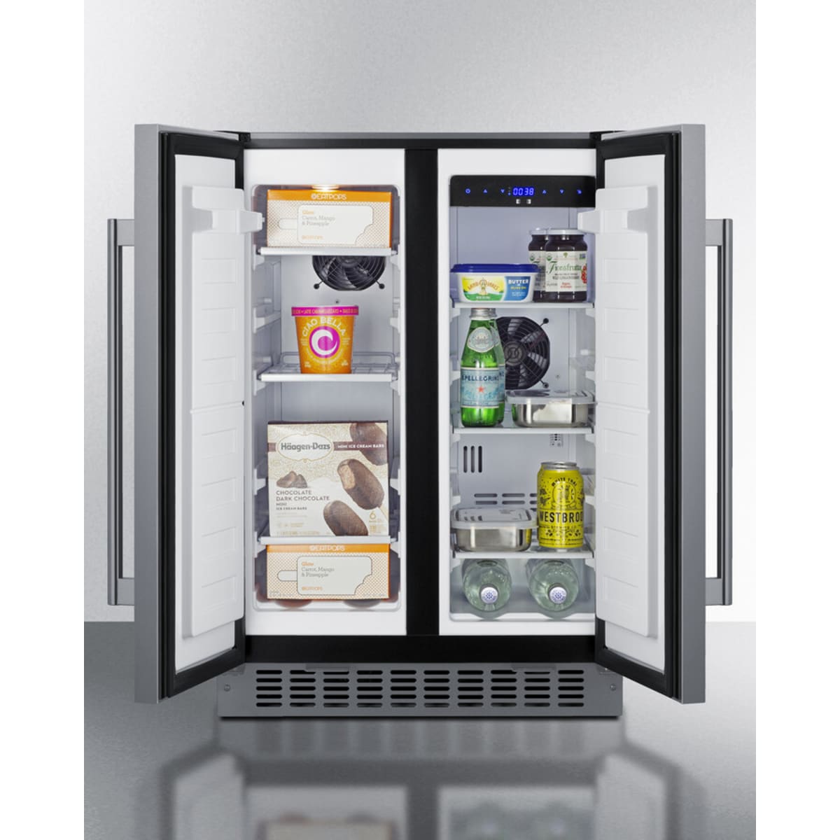 Summit - 24" wide undercounter frost-free side-by-side refrigerator-freezer in stainless steel with locks, stainless steel handles, and digital controls - FFRF24SSCSS Summit - 24" wide undercounter frost-free side-by-side refrigerator-freezer in stainless steel with locks, stainless steel handles, and digital controls - FFRF24SSCSS