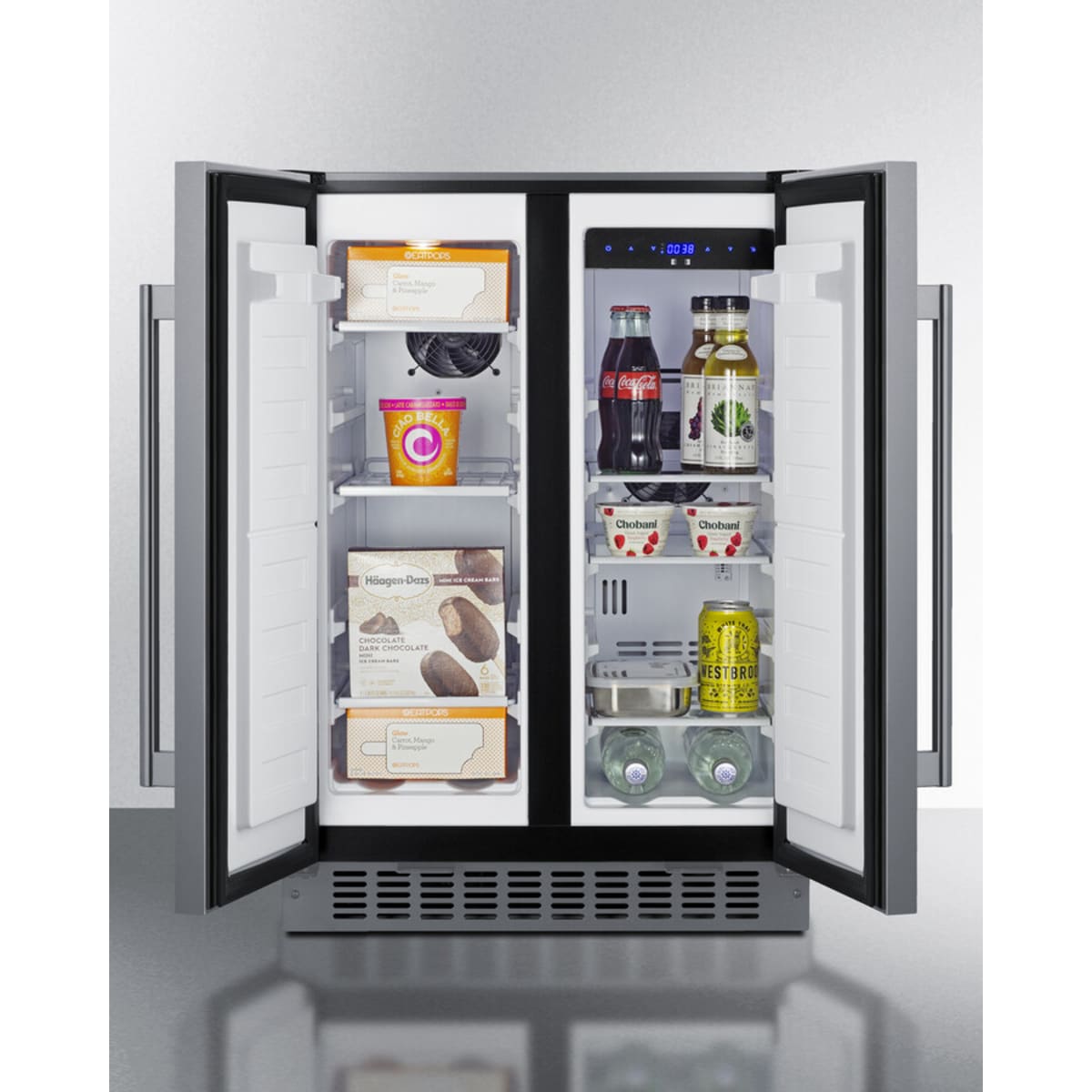 Summit - 24" wide undercounter frost-free side-by-side refrigerator-freezer in stainless steel with locks, stainless steel handles, and digital controls - FFRF24SSCSS Summit - 24" wide undercounter frost-free side-by-side refrigerator-freezer in stainless steel with locks, stainless steel handles, and digital controls - FFRF24SSCSS