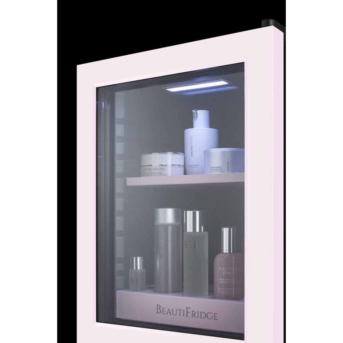 Summit - BeautiFridge cosmetics refrigerator with pink shelving and pink trimmed glass door - LX114LPTP Summit - BeautiFridge cosmetics refrigerator with pink shelving and pink trimmed glass door - LX114LPTP