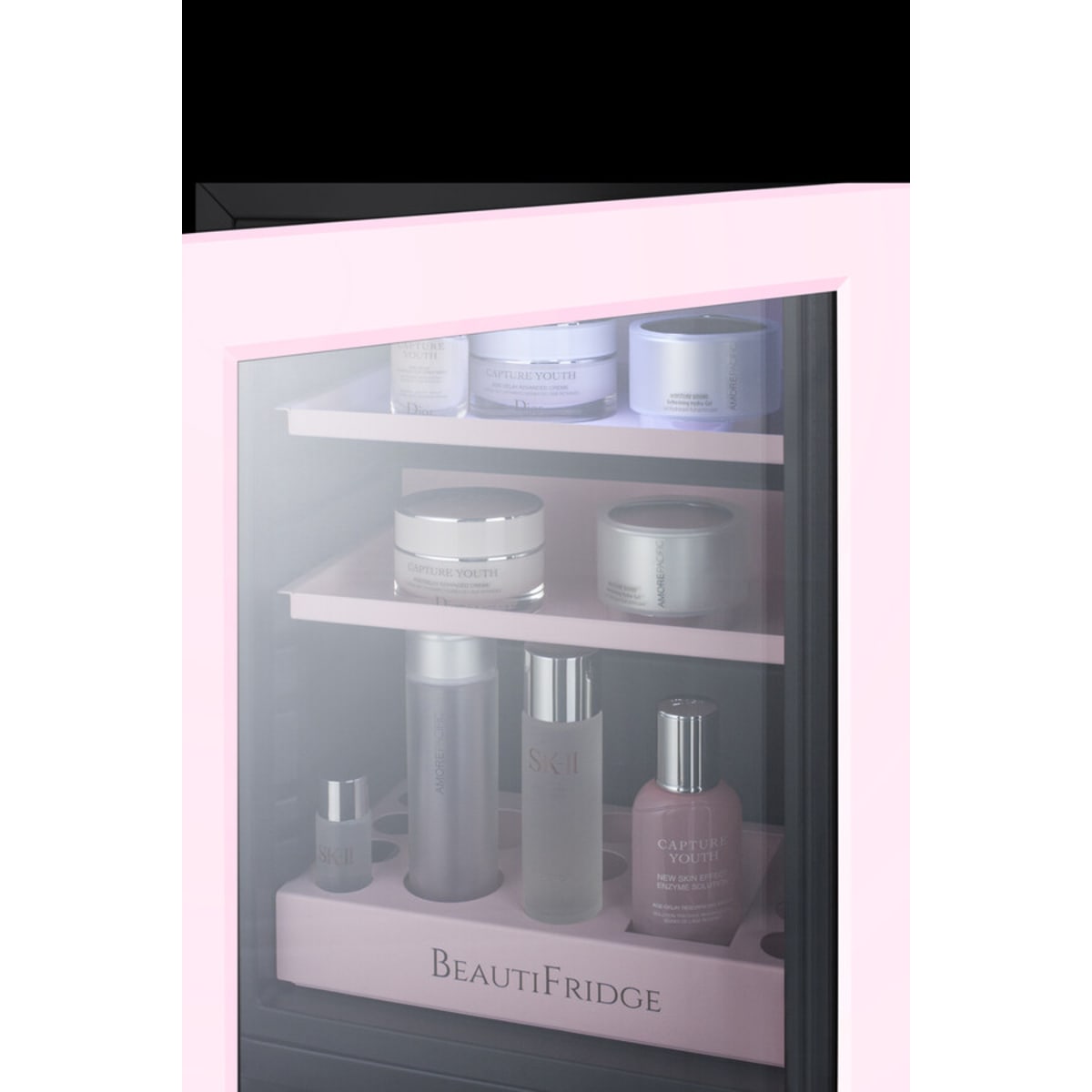Summit - BeautiFridge cosmetics refrigerator with pink shelving and pink trimmed glass door - LX114LPTP Summit - BeautiFridge cosmetics refrigerator with pink shelving and pink trimmed glass door - LX114LPTP