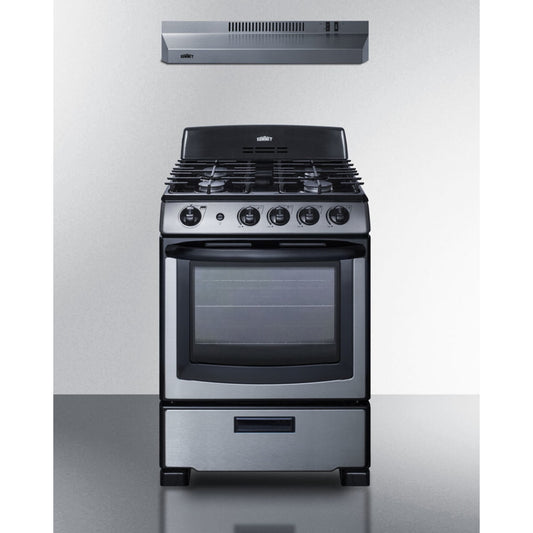 Summit - 24" wide gas range (PRO247SS) and 24" wide convertible range hood (HR24RSS) shipped together - RGH24RSS