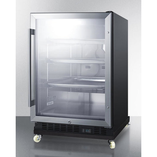 Summit - Mini reach-in beverage center with black cabinet, glass door, and dolly - SCR610BLRI