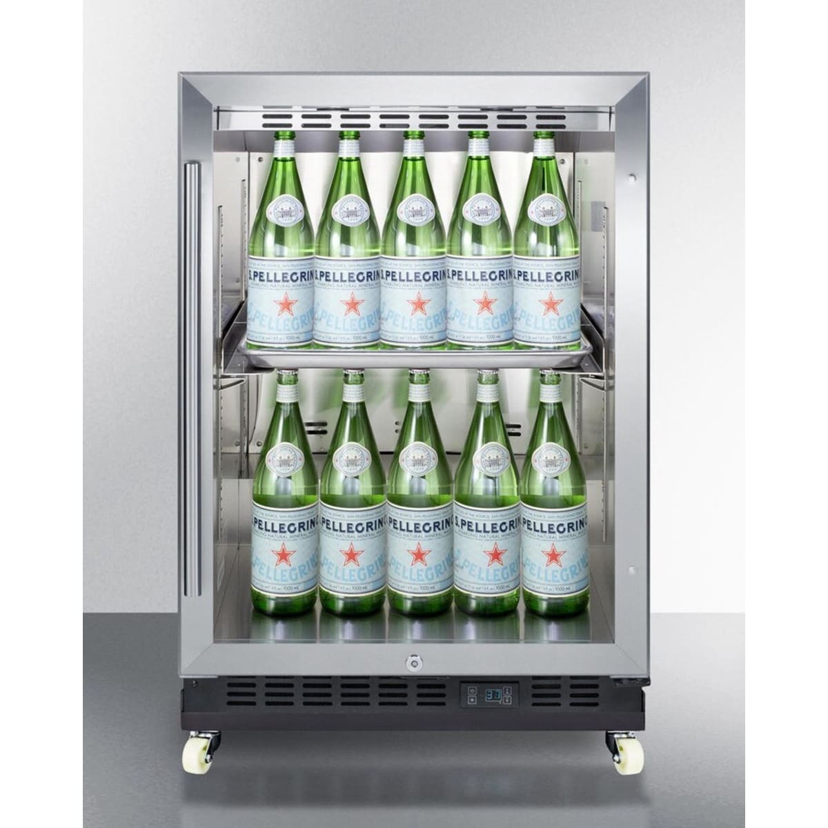 Summit - Mini reach-in beverage center with black cabinet, glass door, and dolly - SCR610BLRI Summit - Mini reach-in beverage center with black cabinet, glass door, and dolly - SCR610BLRI