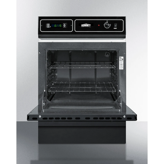 Summit - Black glass 115V electric wall oven with digital clock/timer and oven window - TEM715DK