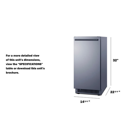 Summit - 15" wide 68 pound clear icemaker - BIM63OSADA Summit - 15" wide 68 pound clear icemaker - BIM63OSADA