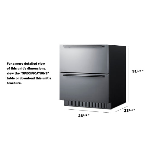 Summit - 27" wide built-in undercounter ADA height 2-drawer outdoor all-refrigerator - SPR275OS2DCSSADA Summit - 27" wide built-in undercounter ADA height 2-drawer outdoor all-refrigerator - SPR275OS2DCSSADA