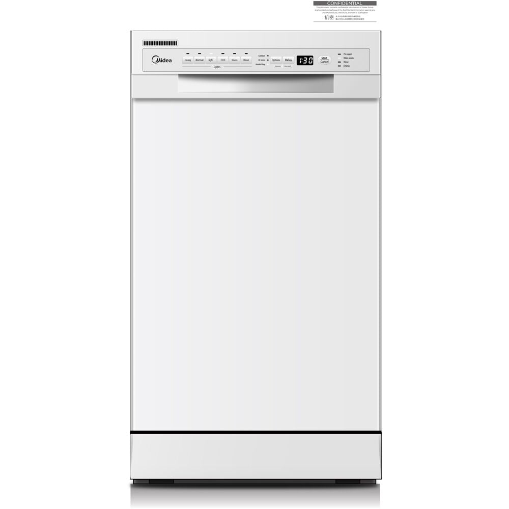 Midea - 18" Front Control Dishwasher, 52dB, 2-Rack, Stainless Tub - MDF18A1AWW Midea - 18" Front Control Dishwasher, 52dB, 2-Rack, Stainless Tub - MDF18A1AWW