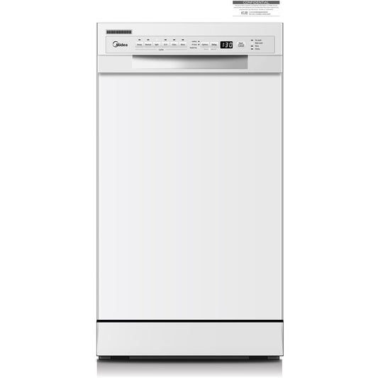 Midea - 18" Front Control Dishwasher, 52dB, 2-Rack, Stainless Tub - MDF18A1AWW