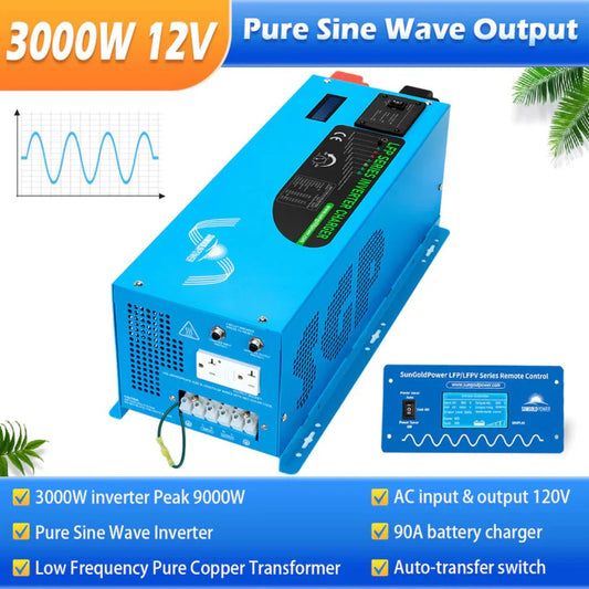 SunGold Power - 3000W-DC12V Pure Sine Wave Inverter - LFP3K12V120VSG