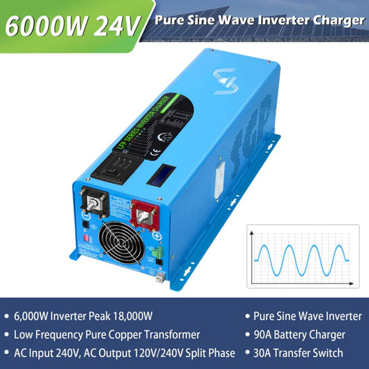 SunGold Power - 6000W-DC24V Split Phase Pure Sine Wave Inverter - LFP6K24V230VSP