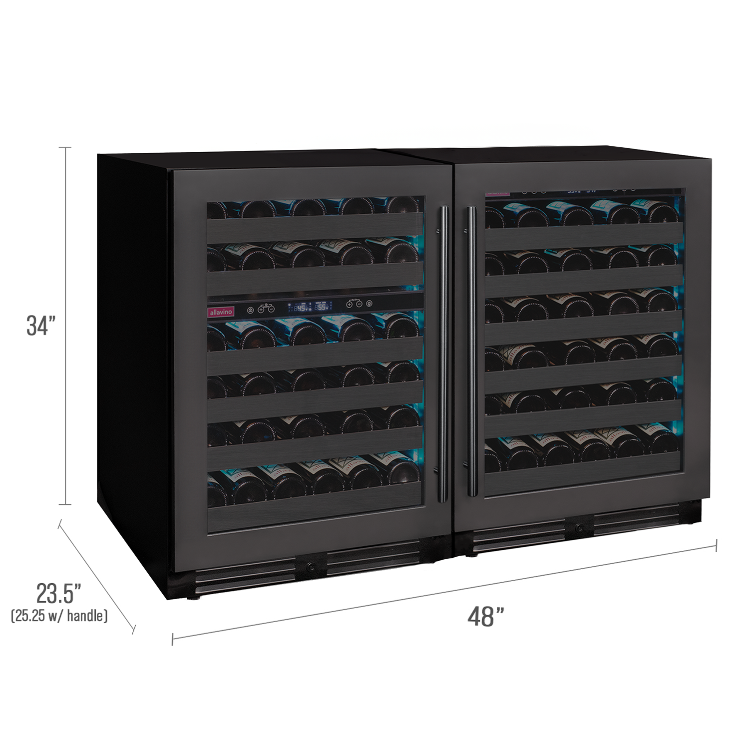 Allavino - Reserva Series 100 Bottle 34" Tall Three Zone Black Stainless Steel Side-by-Side Wine Cooler Refrigerator - BF 3Z-BDW5034-BS Allavino - Reserva Series 100 Bottle 34" Tall Three Zone Black Stainless Steel Side-by-Side Wine Cooler Refrigerator - BF 3Z-BDW5034-BS