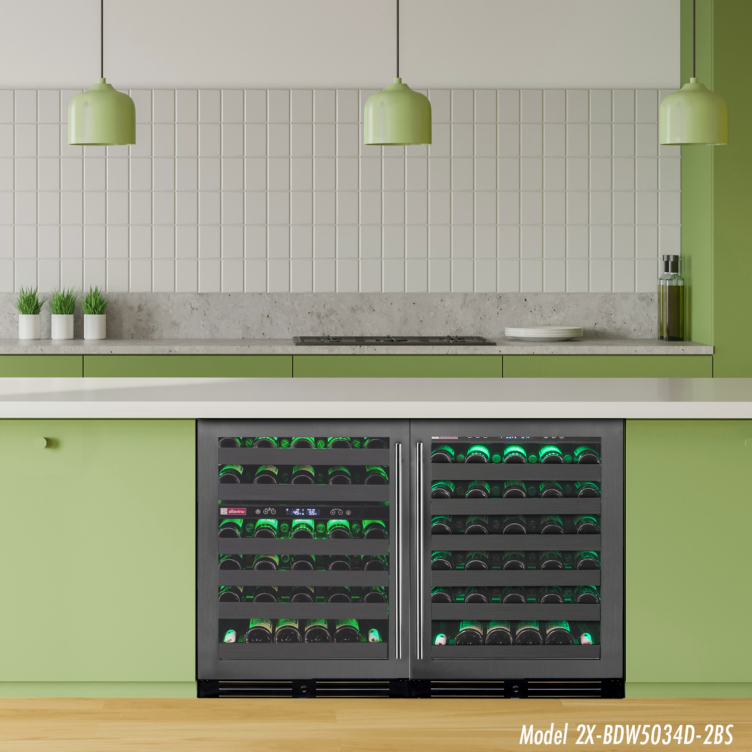 Allavino - Reserva Series 100 Bottle 34" Tall Three Zone Black Stainless Steel Side-by-Side Wine Cooler Refrigerator - BF 3Z-BDW5034-BS Allavino - Reserva Series 100 Bottle 34" Tall Three Zone Black Stainless Steel Side-by-Side Wine Cooler Refrigerator - BF 3Z-BDW5034-BS