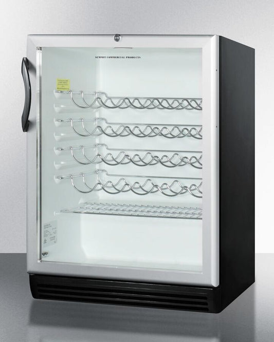 24 Inch Freestanding Wine Cellar with 36-Bottle Capacity, ADA-Compliant Height, 4 Scalloped Wire Shelves, Automatic Defrost, Interior Lighting and Door Lock: Black Handle